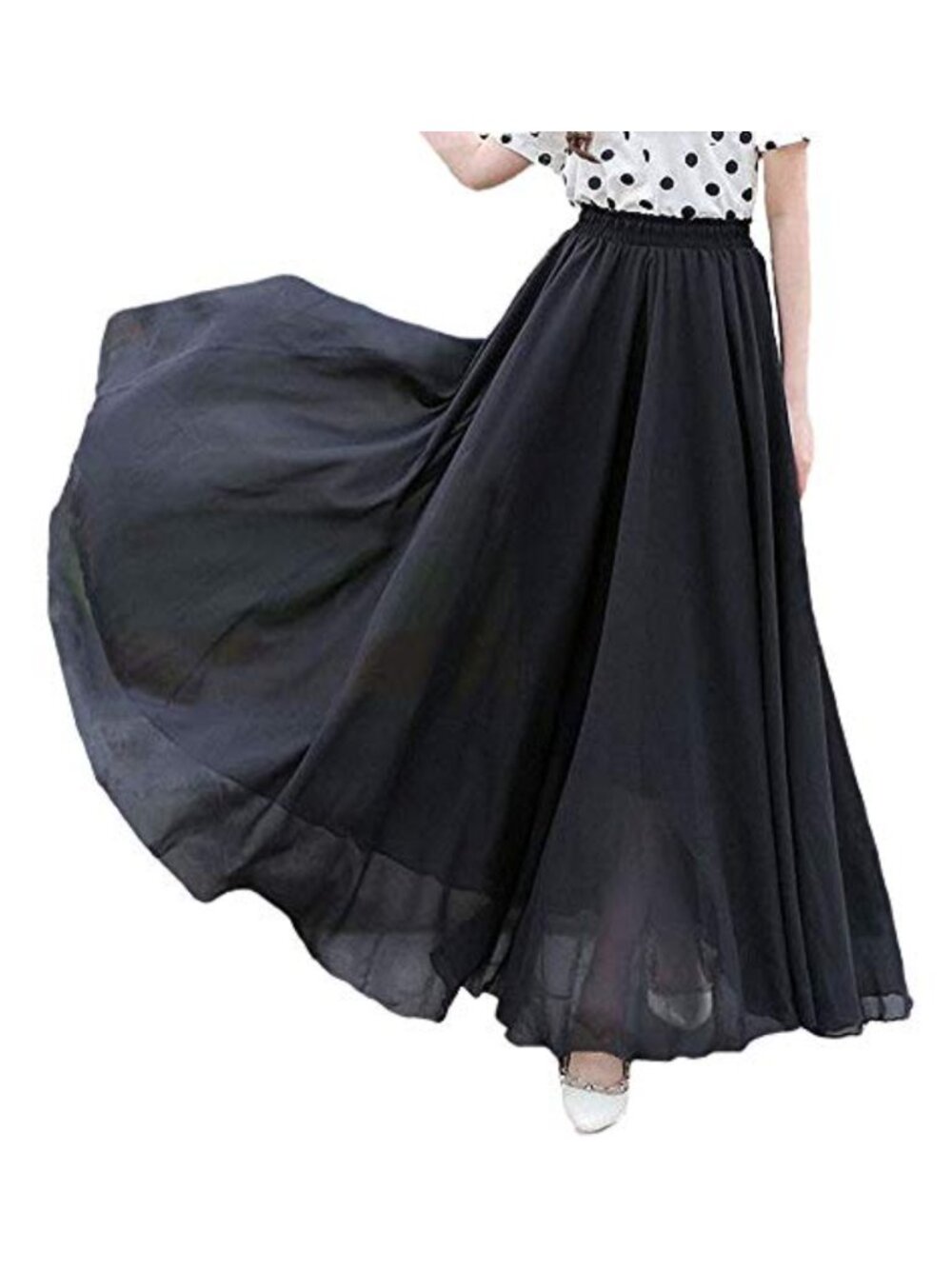 Womens Chiffon Retro Long Maxi Skirt Vintage Elastic Waist